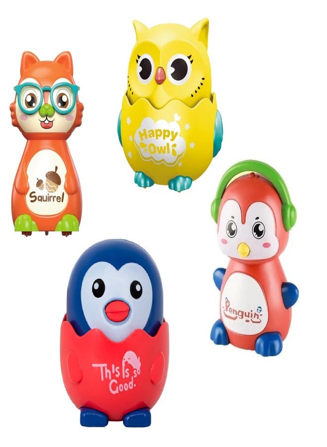 IndusBay® Set of 4, Cute Sliding Press & Release Owl, Squirrel, Duck & Penguin Inertia Press Run Slide Mini Cartoon Animal Wind Up Toys Birthday Return Gift for Toddler Boy Girls, Multicolor - Image 1